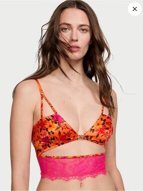 Victoria's Secret Orange Floral & Hot Pink Lace Bralette